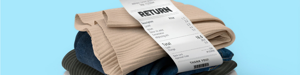 Pile of clothing returns verified via return policy